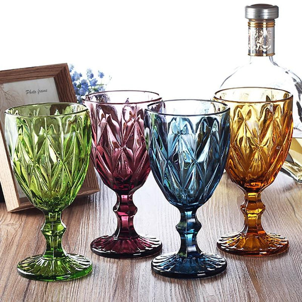 Multicolor Carved Goblet Glass Cups