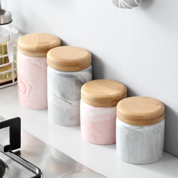 2pcs Marble Ceramic Sealed Jars Storage