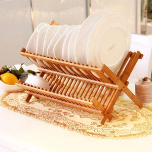 Folding Bamboo Dish Rack Drying Rack Holder