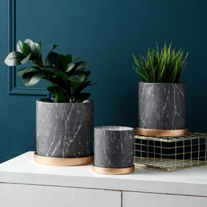 Black Marble Flower Pots Planters Ceramic Vase