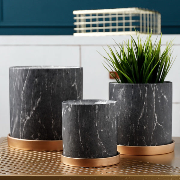 Black Marble Flower Pots Planters Ceramic Vase