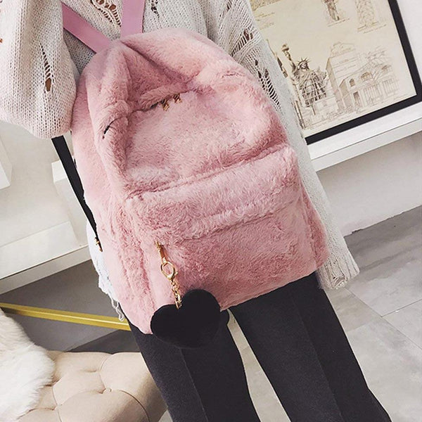 Women Soft Faux  Plush Backpack