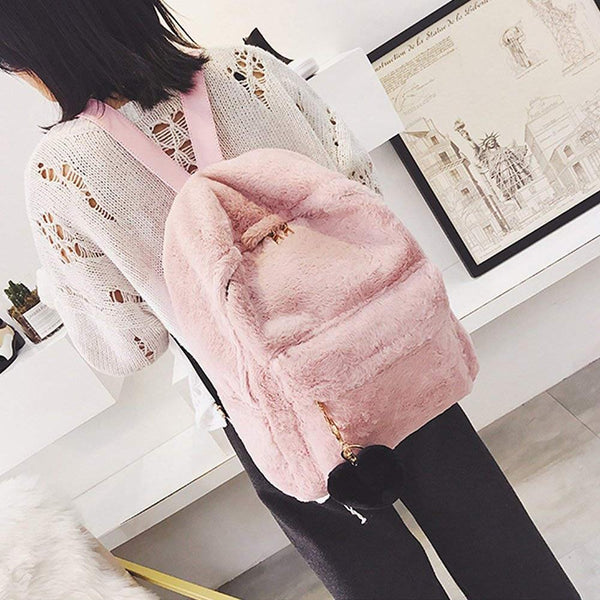 Women Soft Faux  Plush Backpack